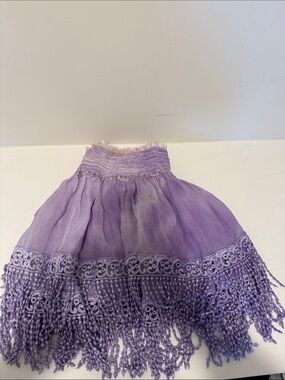 Smocked Lavender Mini Skirt with Fringe Hem